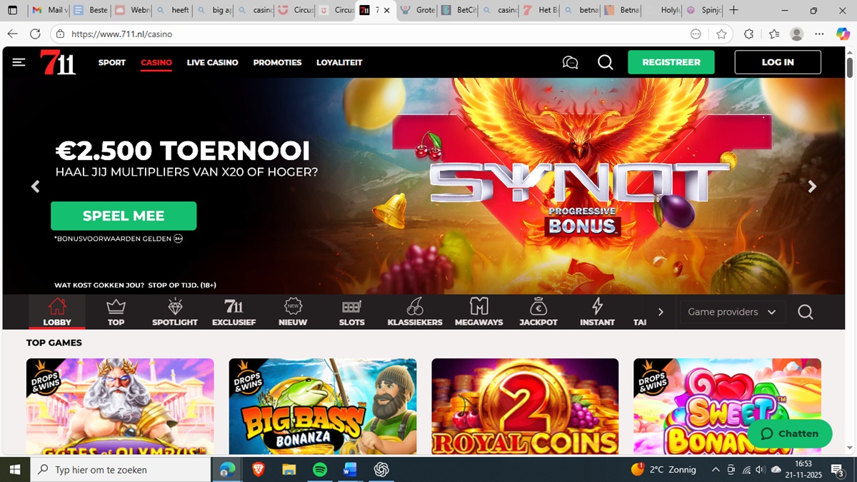 Snelle uitbetaling online casino bij 711.nl